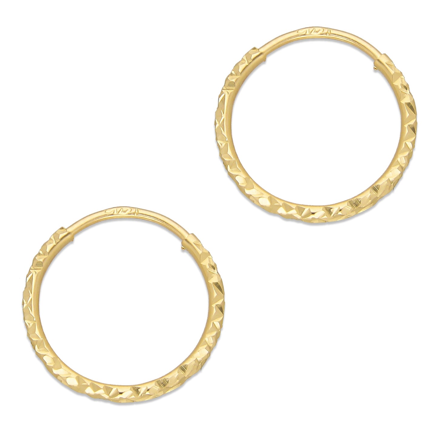 LPEAR019 Arete Arracada de Tubo Diamantada en Oro Sólido 14K 1.6 cm de Diámetro