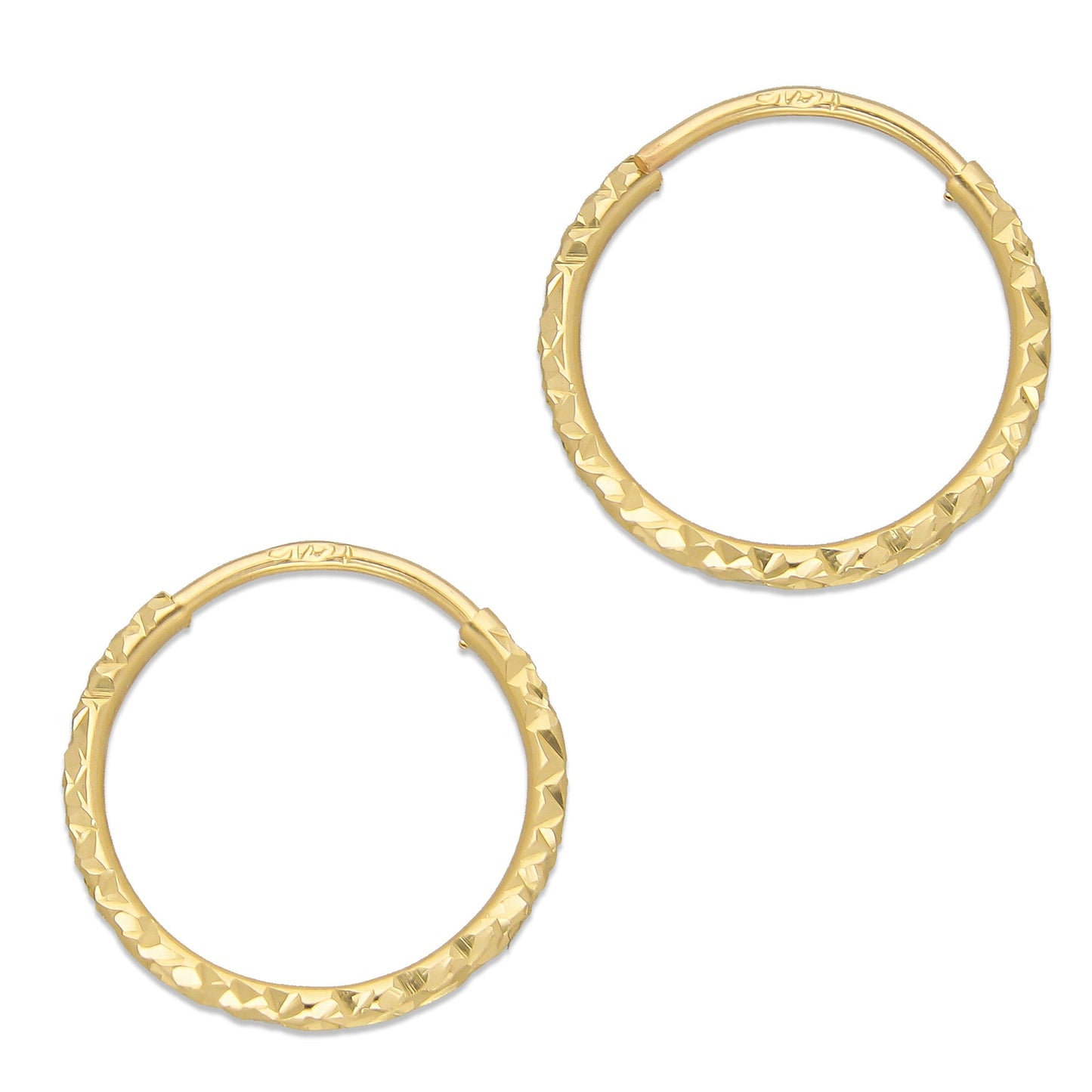 LPEAR019 Arete Arracada de Tubo Diamantada en Oro Sólido 14K 1.6 cm de Diámetro