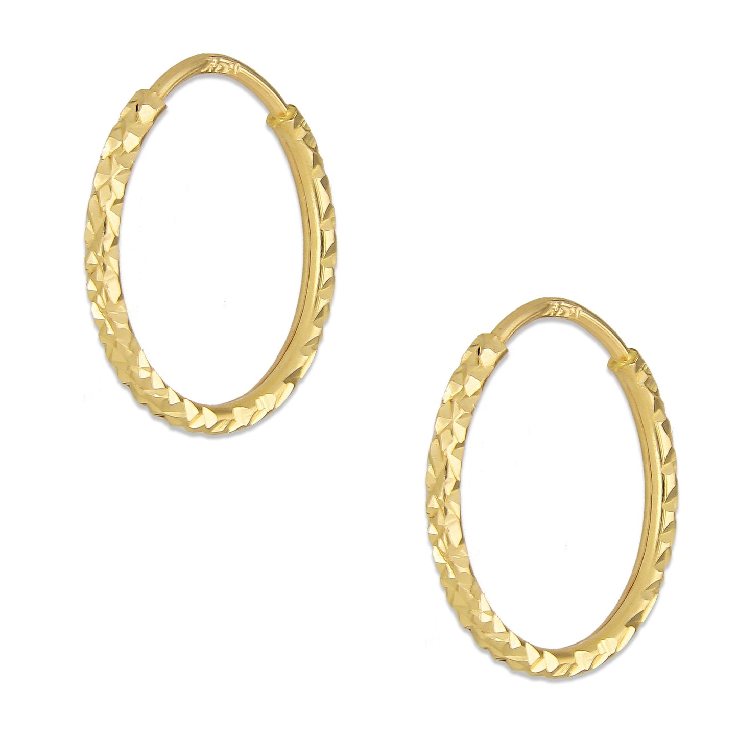 LPEAR019 Arete Arracada de Tubo Diamantada en Oro Sólido 14K 1.6 cm de Diámetro