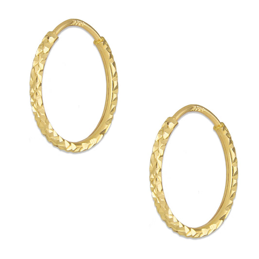 LPEAR019 Arete Arracada de Tubo Diamantada en Oro Sólido 14K 1.6 cm de Diámetro