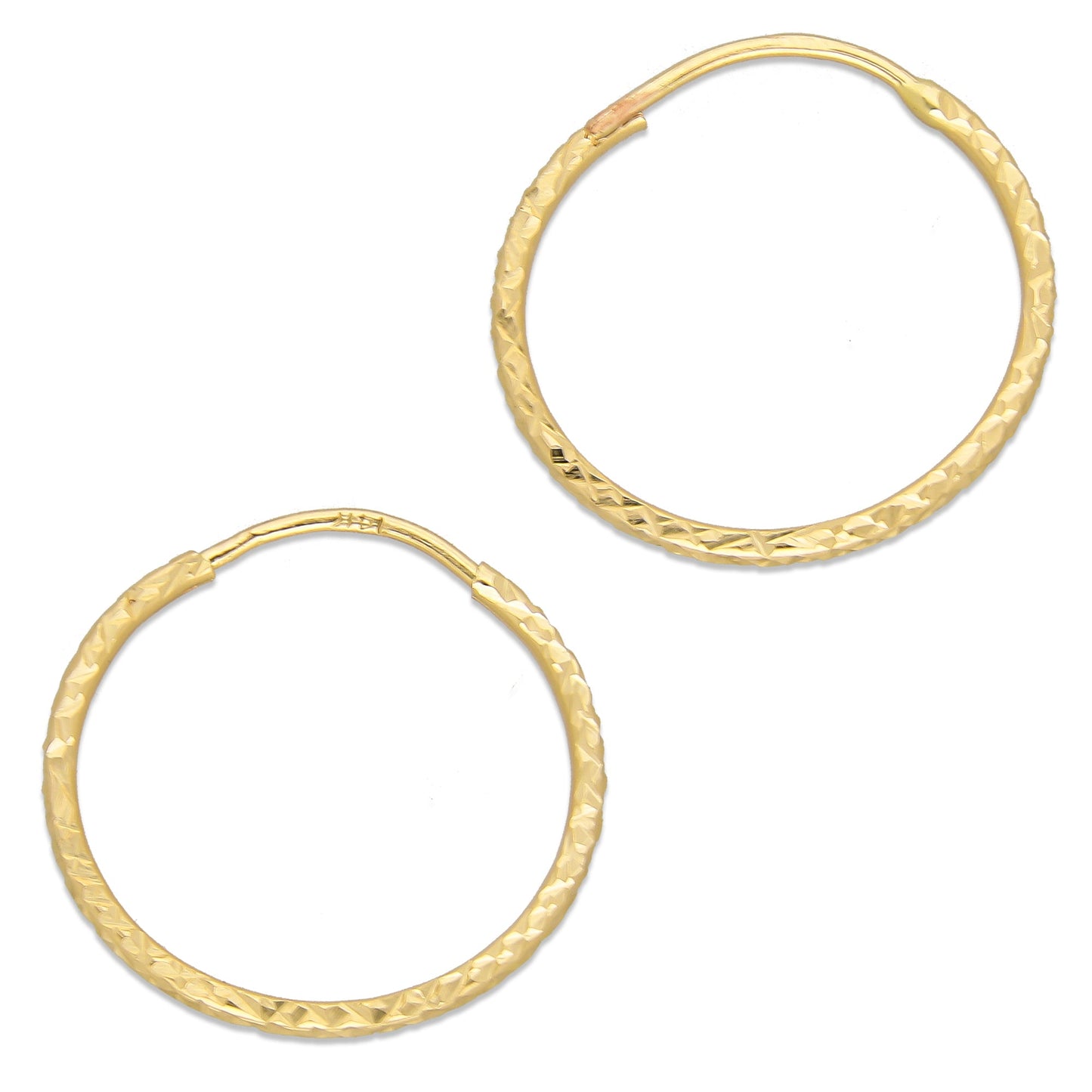 LPEAR020 Arete Arracada de Tubo Diamantada en Oro Sólido 14K 2 cm de Diámetro