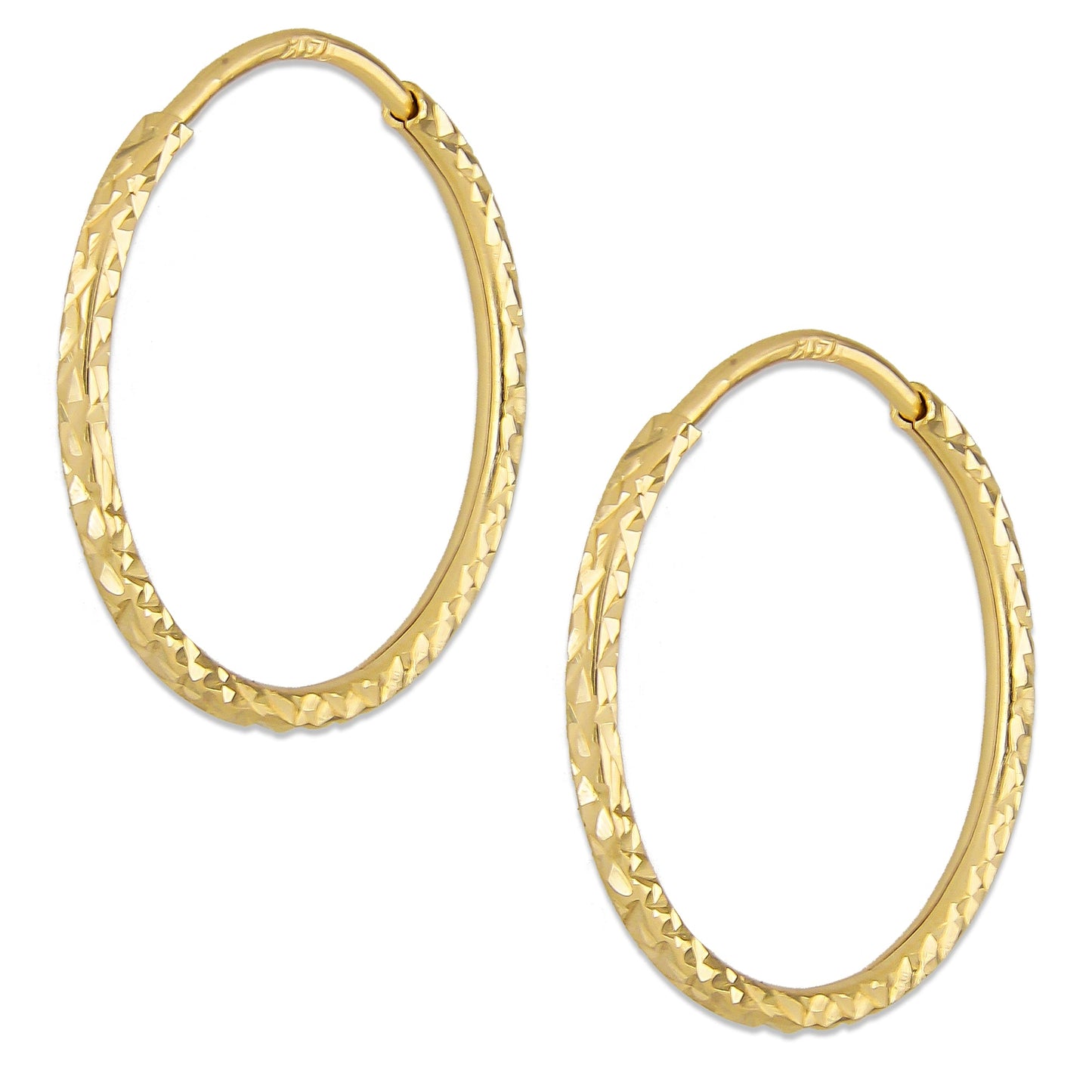 LPEAR020 Arete Arracada de Tubo Diamantada en Oro Sólido 14K 2 cm de Diámetro