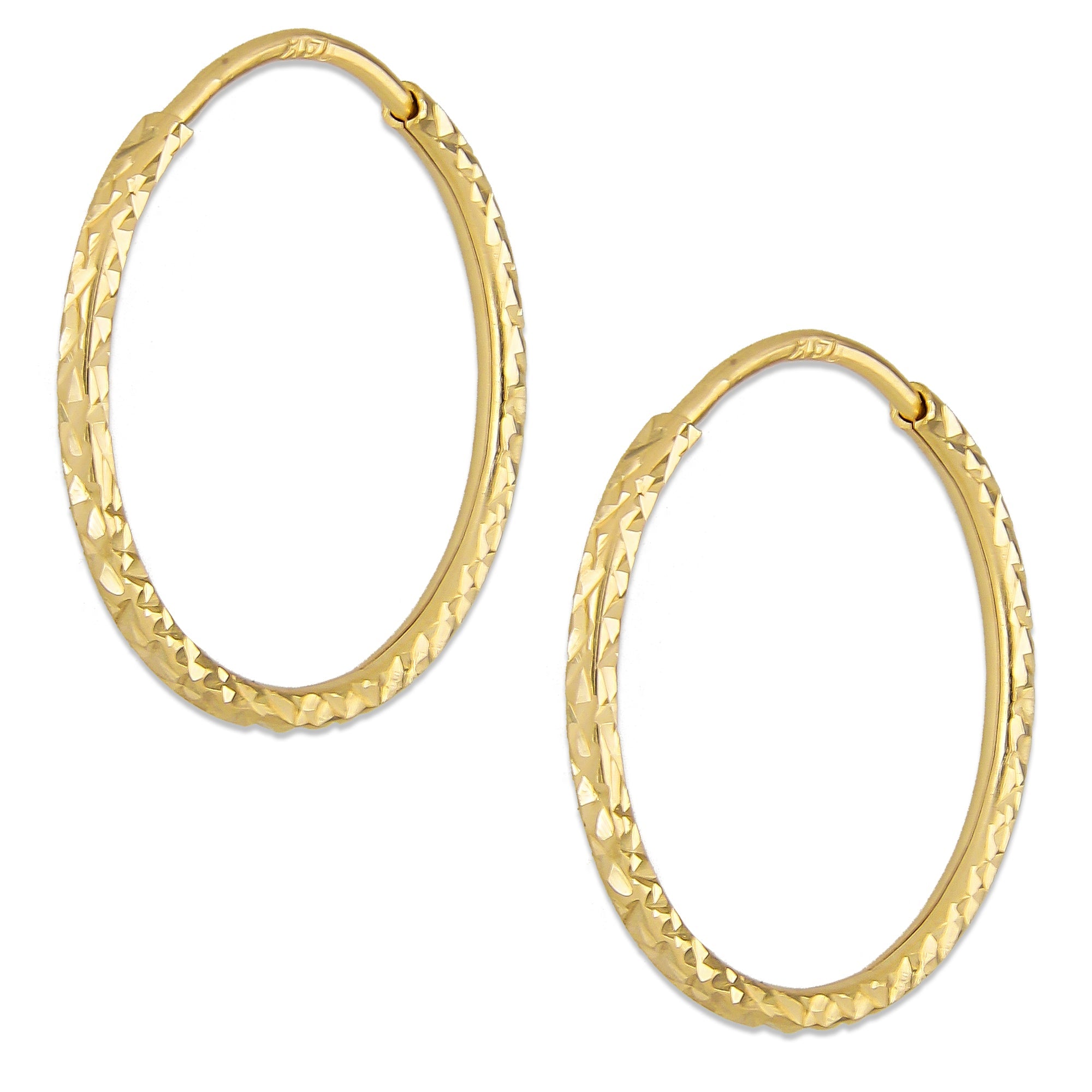 LPEAR020 Arete Arracada de Tubo Diamantada en Oro Sólido 14K 2 cm de Diámetro