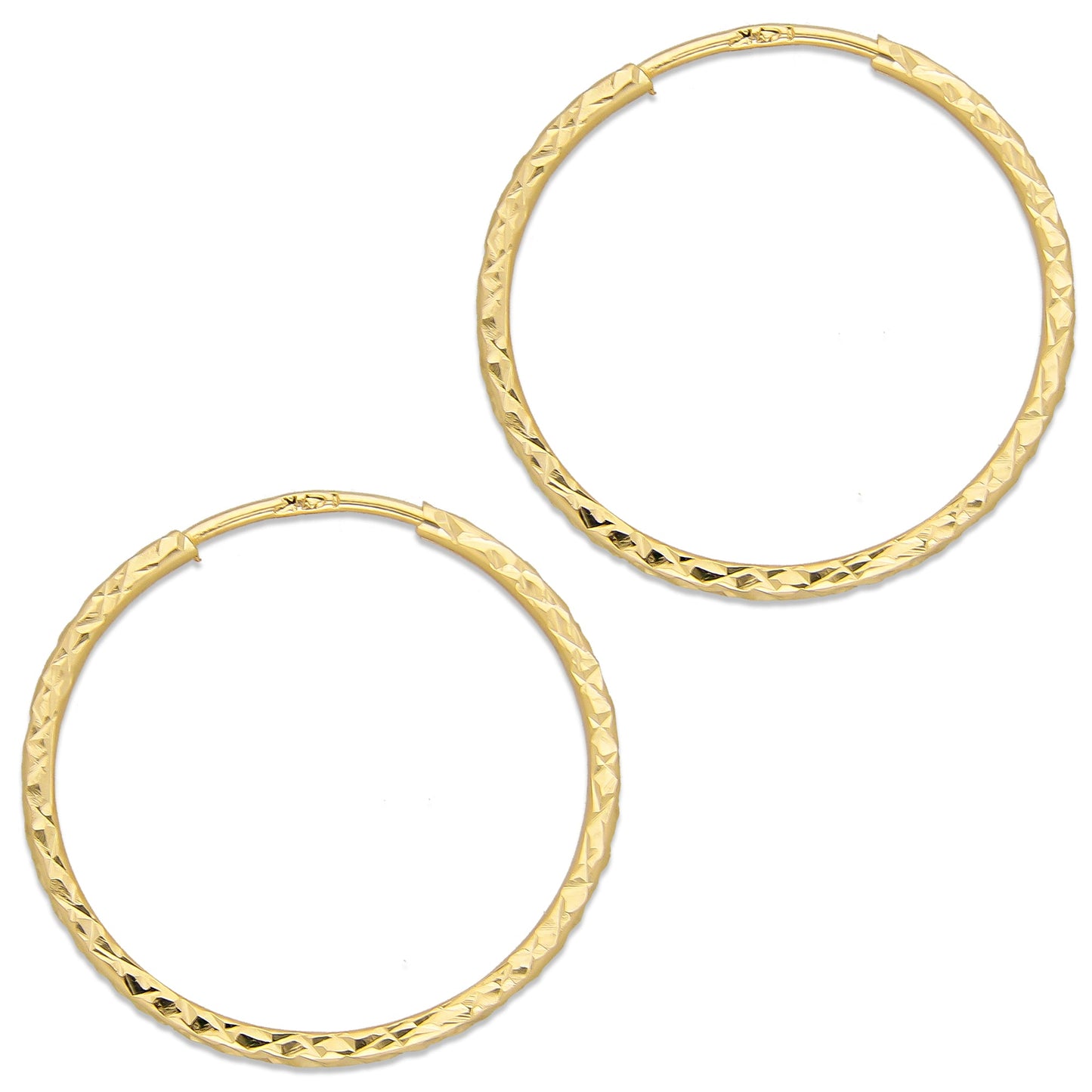 LPEAR021 Arete Arracada de Tubo Diamantada en Oro Sólido 14K 2.3 cm de Diámetro