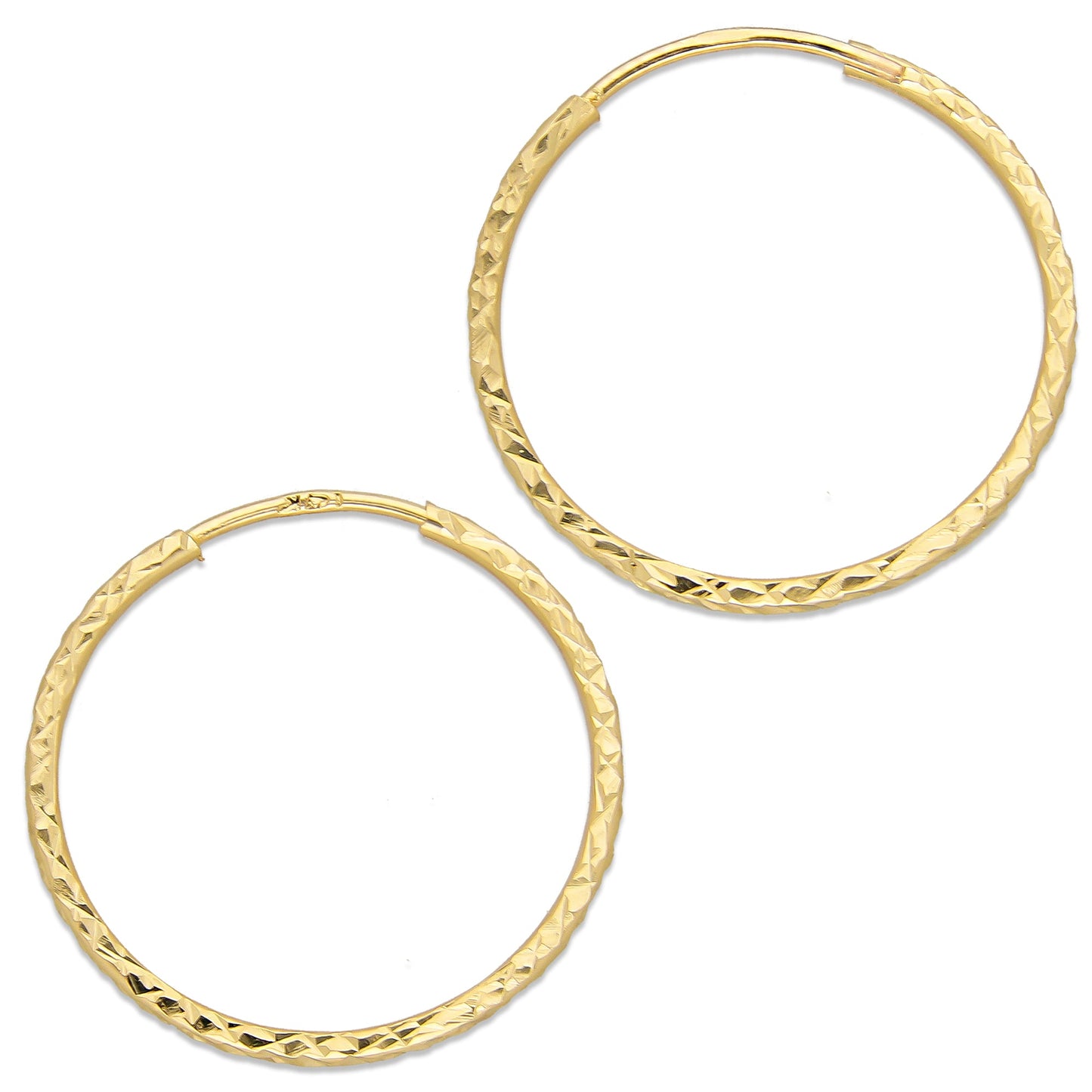 LPEAR021 Arete Arracada de Tubo Diamantada en Oro Sólido 14K 2.3 cm de Diámetro