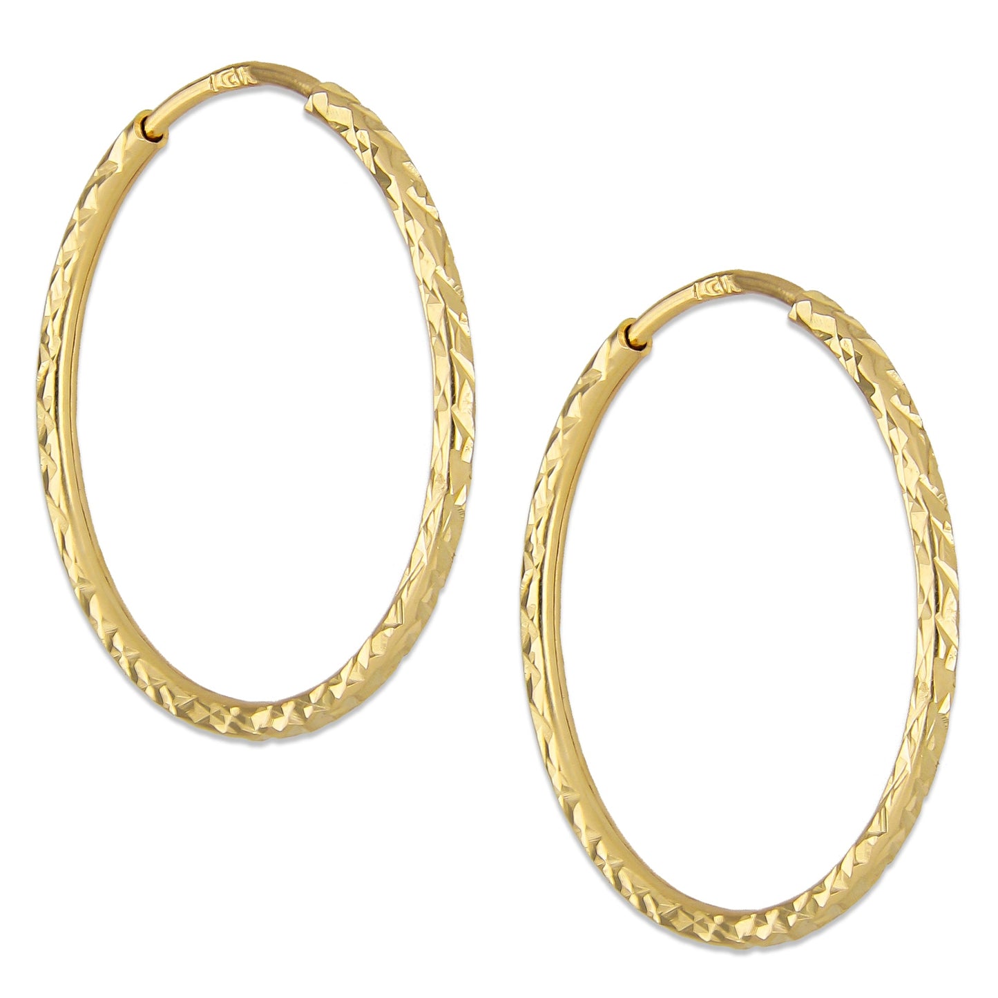 LPEAR021 Arete Arracada de Tubo Diamantada en Oro Sólido 14K 2.3 cm de Diámetro