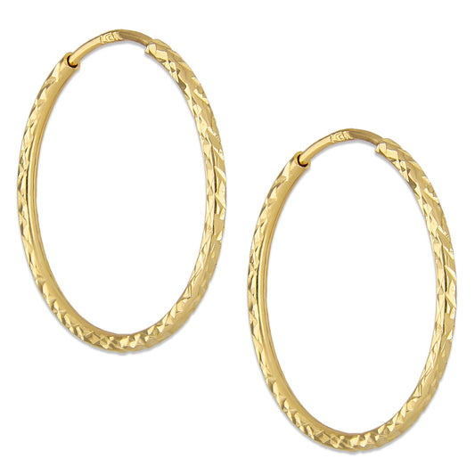 LPEAR021 Arete Arracada de Tubo Diamantada en Oro Sólido 14K 2.3 cm de Diámetro