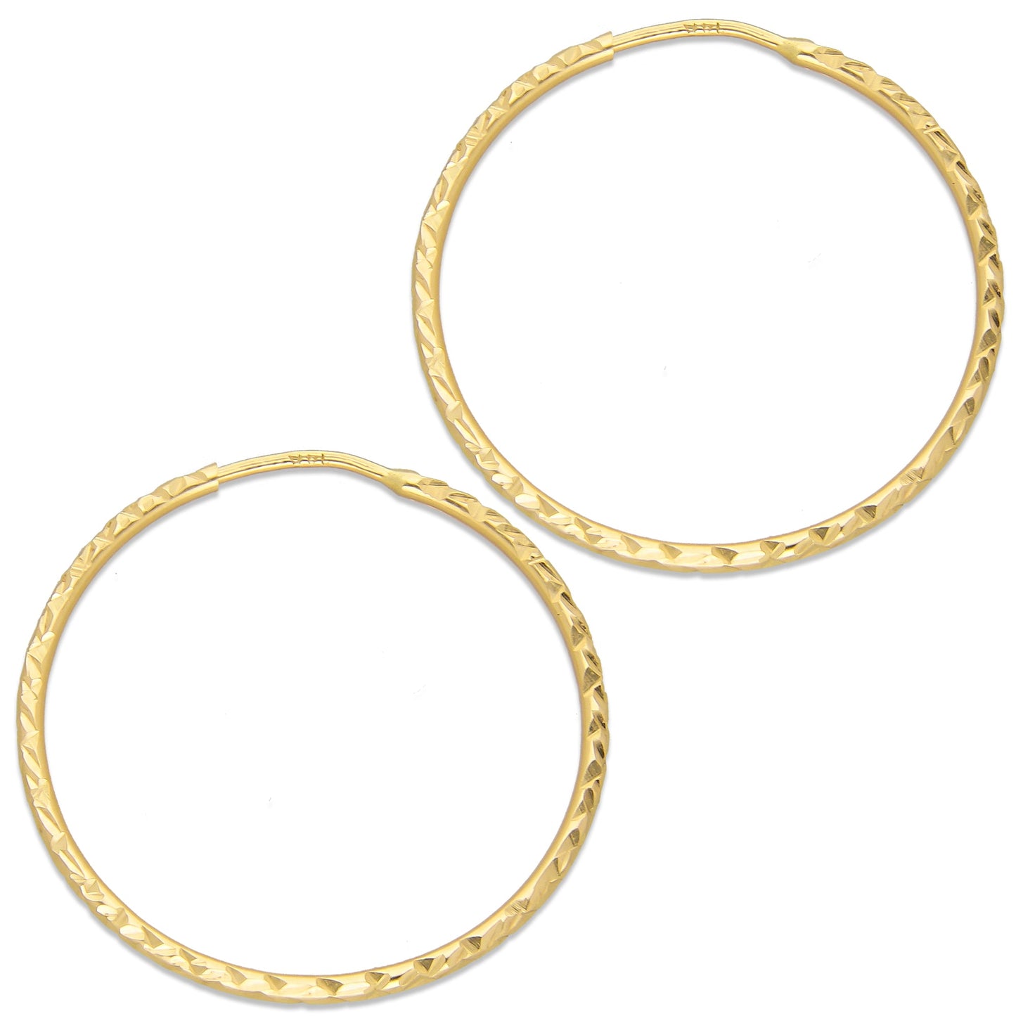 LPEAR022 Arete Arracada de Tubo Diamantada en Oro Sólido 14K 2.8 cm de Diámetro