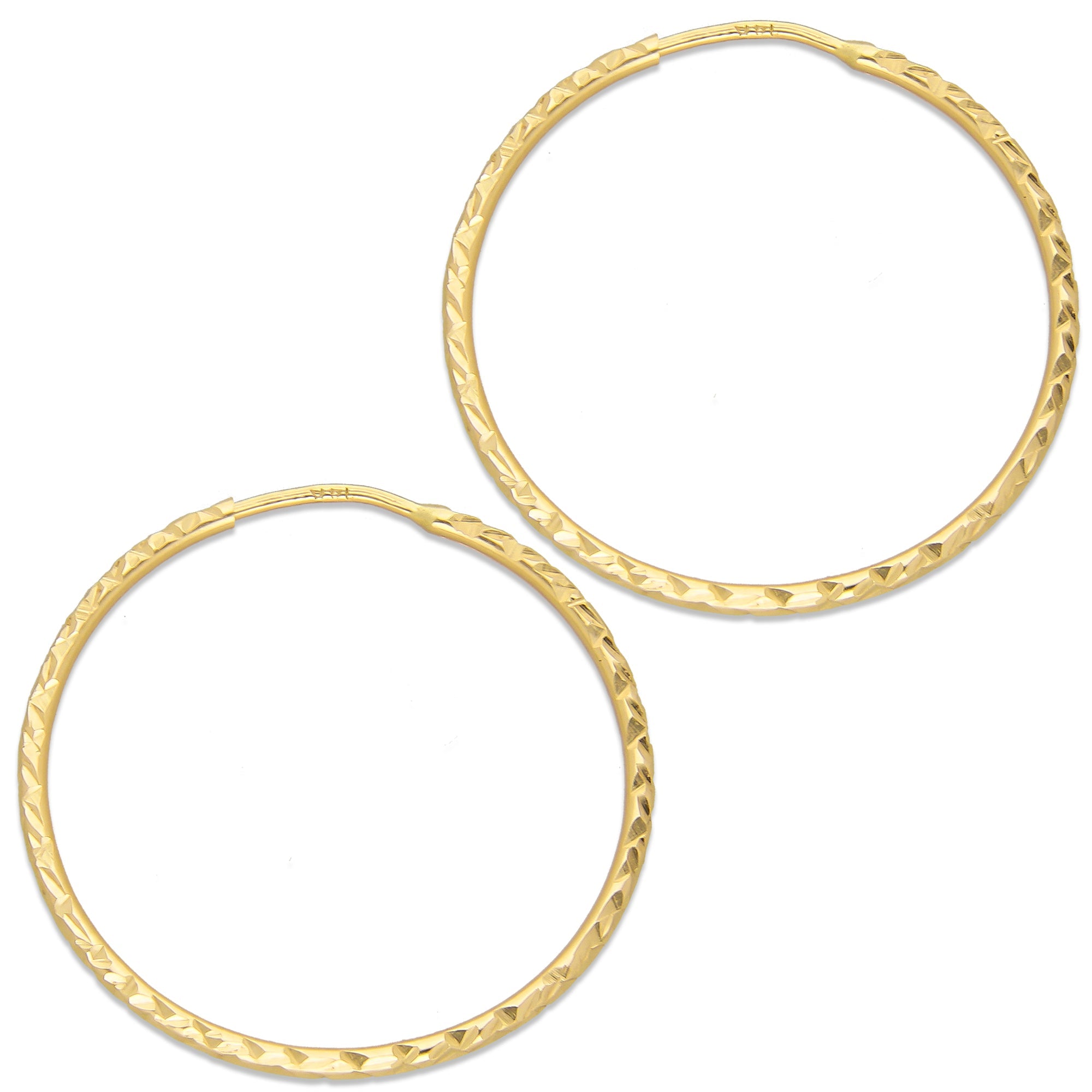 LPEAR022 Arete Arracada de Tubo Diamantada en Oro Sólido 14K 2.8 cm de Diámetro
