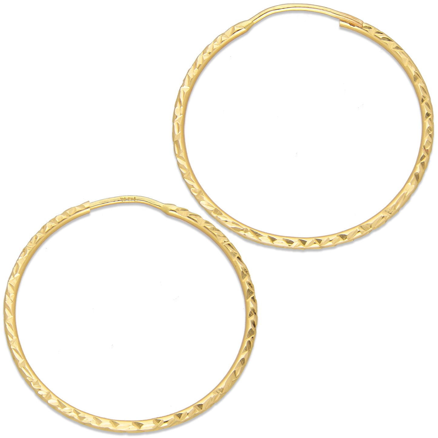 LPEAR022 Arete Arracada de Tubo Diamantada en Oro Sólido 14K 2.8 cm de Diámetro