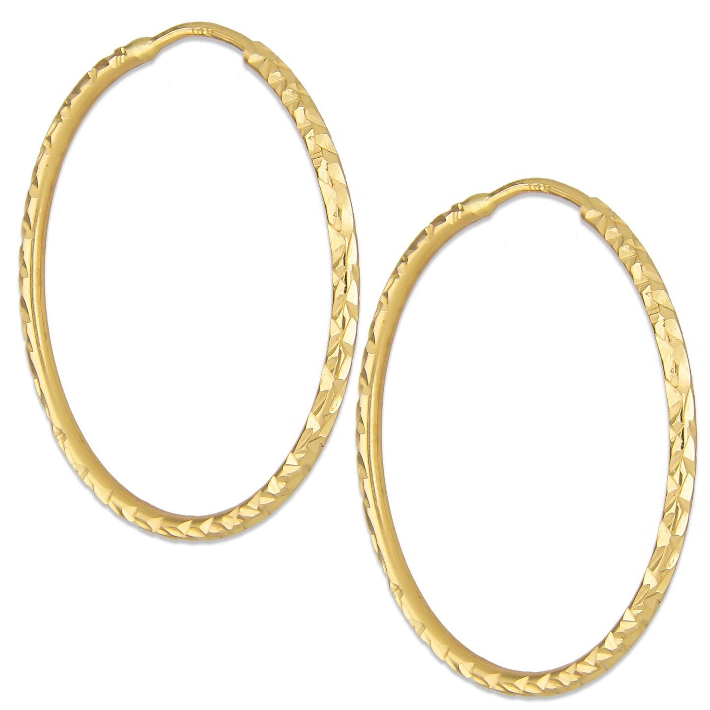 LPEAR022 Arete Arracada de Tubo Diamantada en Oro Sólido 14K 2.8 cm de Diámetro