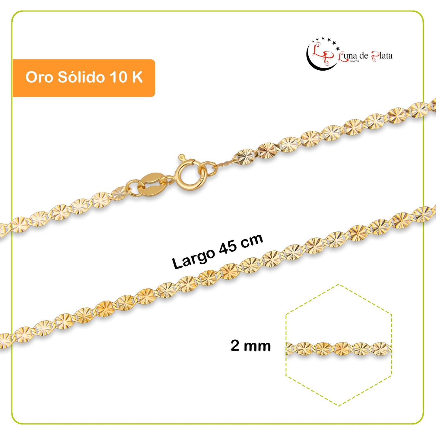 LPECU001-45 Cadena Oro Sólido 10K Florentino Mod Ancla Óvalo Diamantada 2 mm x 45 cm 4287938862