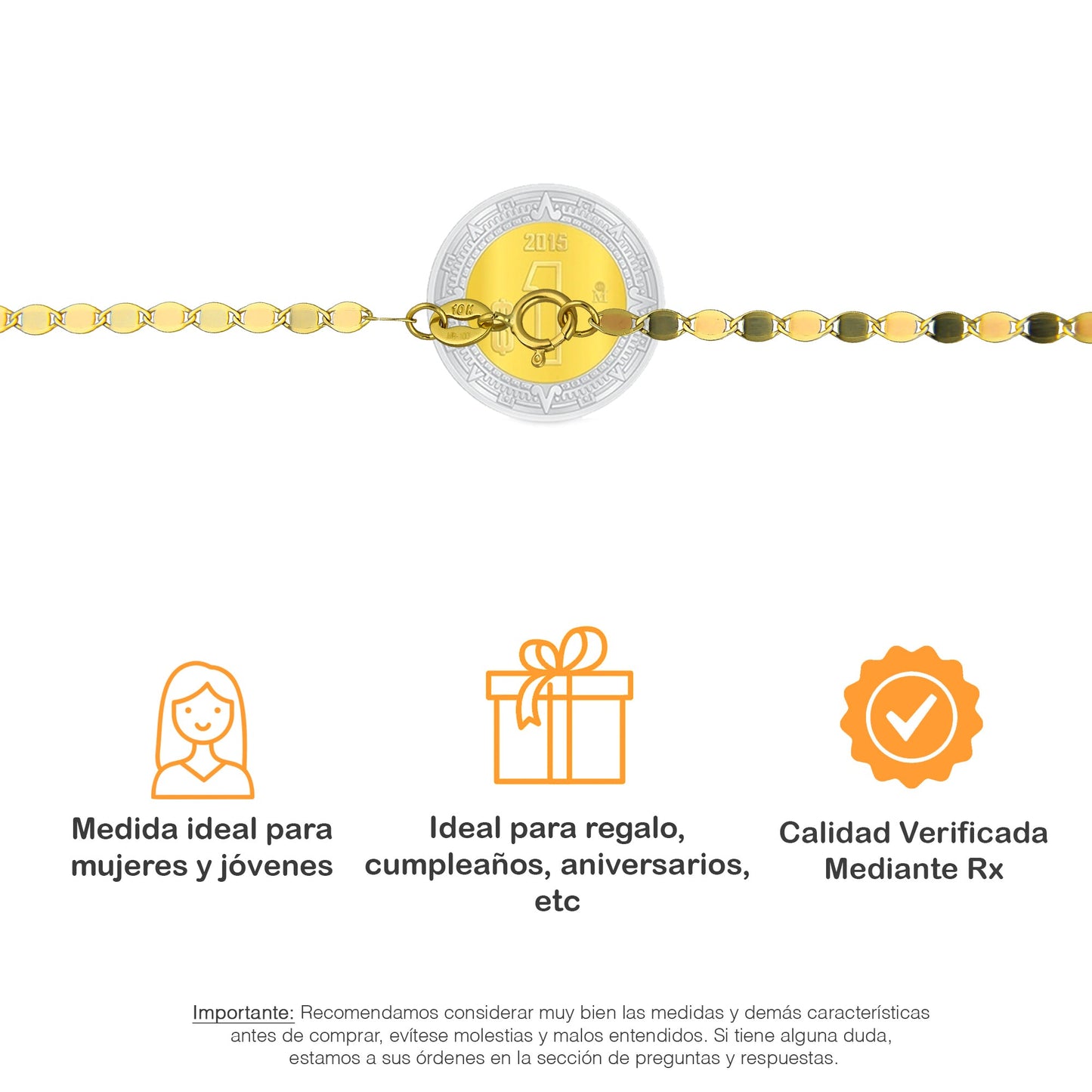 LPECU002-45 Cadena Oro Sólido 10K Florentino Mod Espejo 2 mm x 45 cm 4286631276