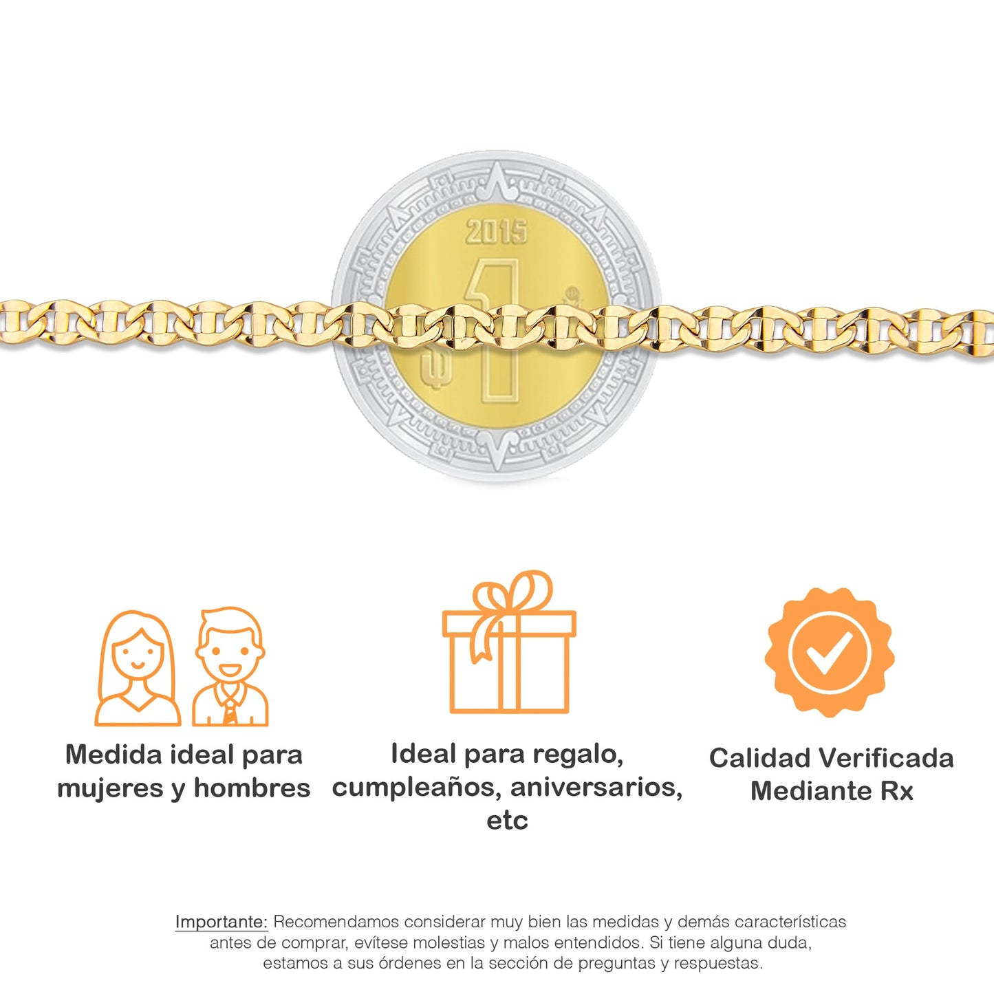 LPECU005-55 Cadena Oro Sólido 10K Mod Ancla Lisa 3 mm x 55 cm