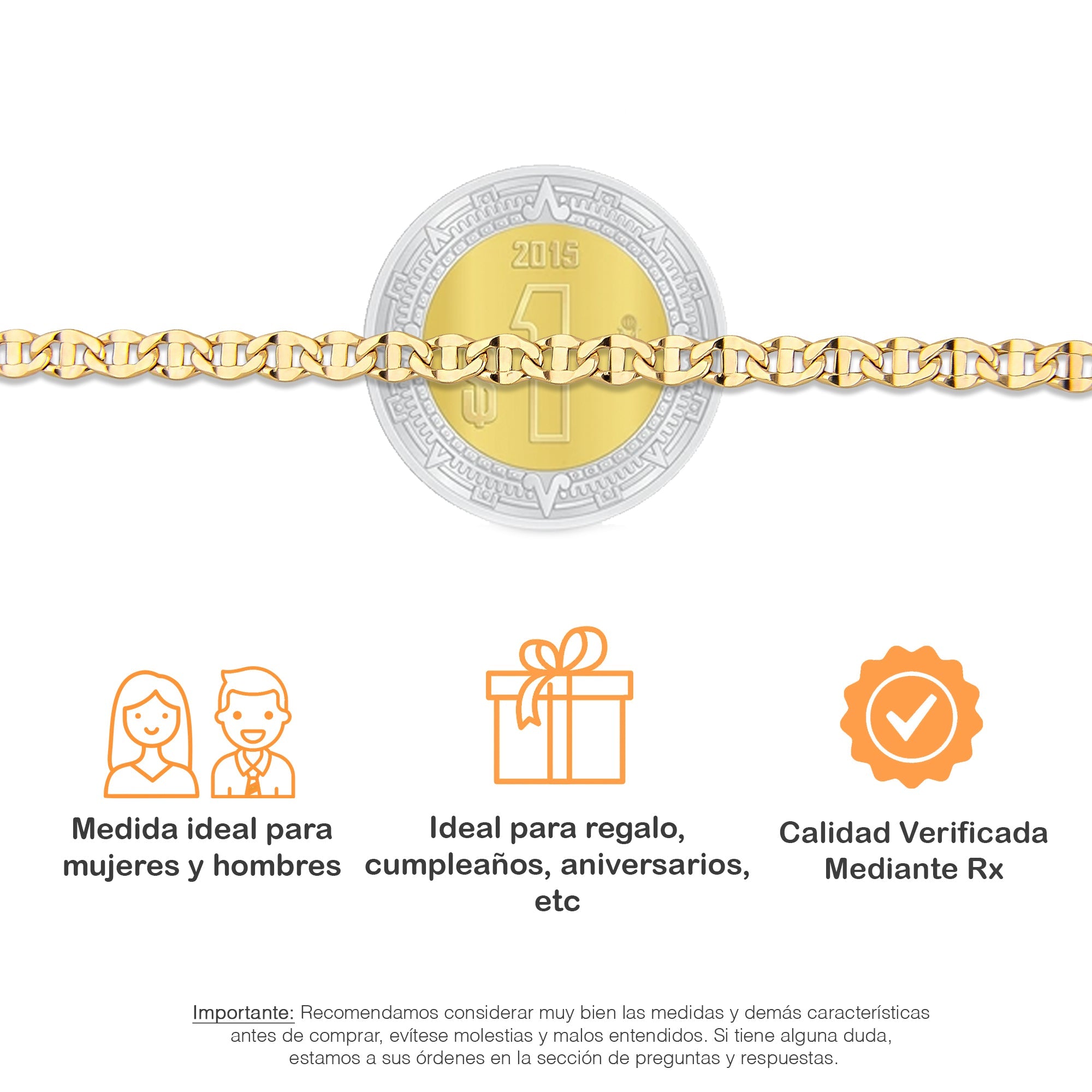 LPECU005-55 Cadena Oro Sólido 10K Mod Ancla Lisa 3 mm x 55 cm