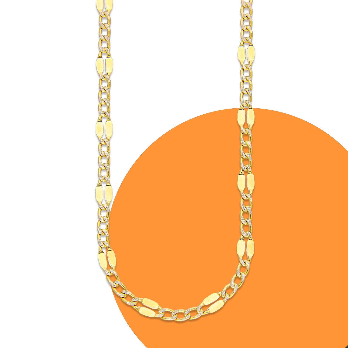 LPECU007-55 Cadena Oro Sólido 10K Mod Fígaro 3*1 Diamantada Forjada 3 mm x 55 cm