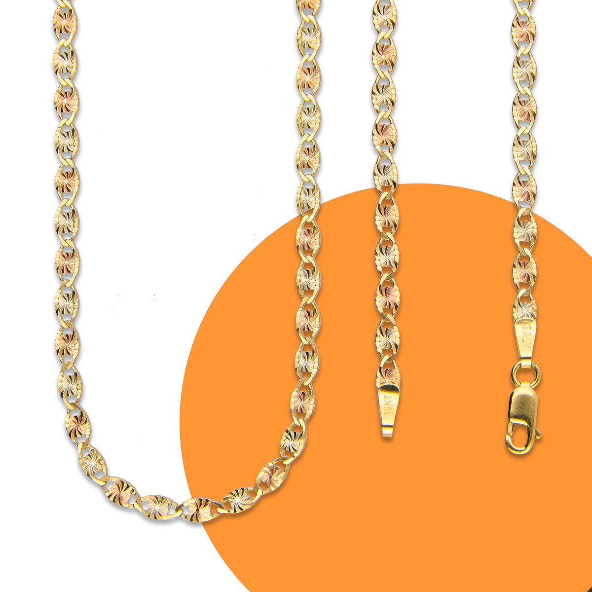 LPECU010-45 Cadena Oro Sólido 10K Florentino Mod Ancla Óvalo Diamantada 3 mm x 45 cm