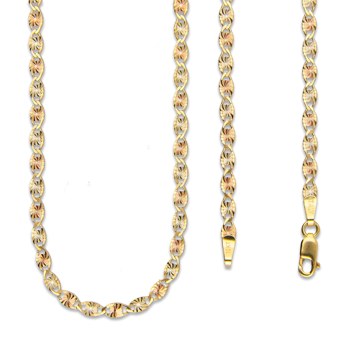 LPECU010-45 Cadena Oro Sólido 10K Florentino Mod Ancla Óvalo Diamantada 3 mm x 45 cm