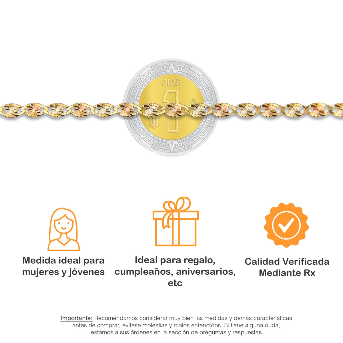 LPECU010-50 Cadena Oro Sólido 10K Florentino Mod Ancla Óvalo Diamantada 3 mm x 50 cm