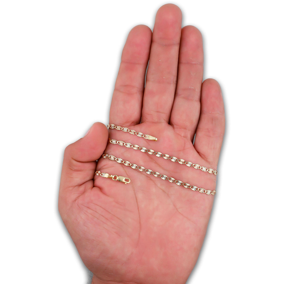 LPECU010-50 Cadena Oro Sólido 10K Florentino Mod Ancla Óvalo Diamantada 3 mm x 50 cm