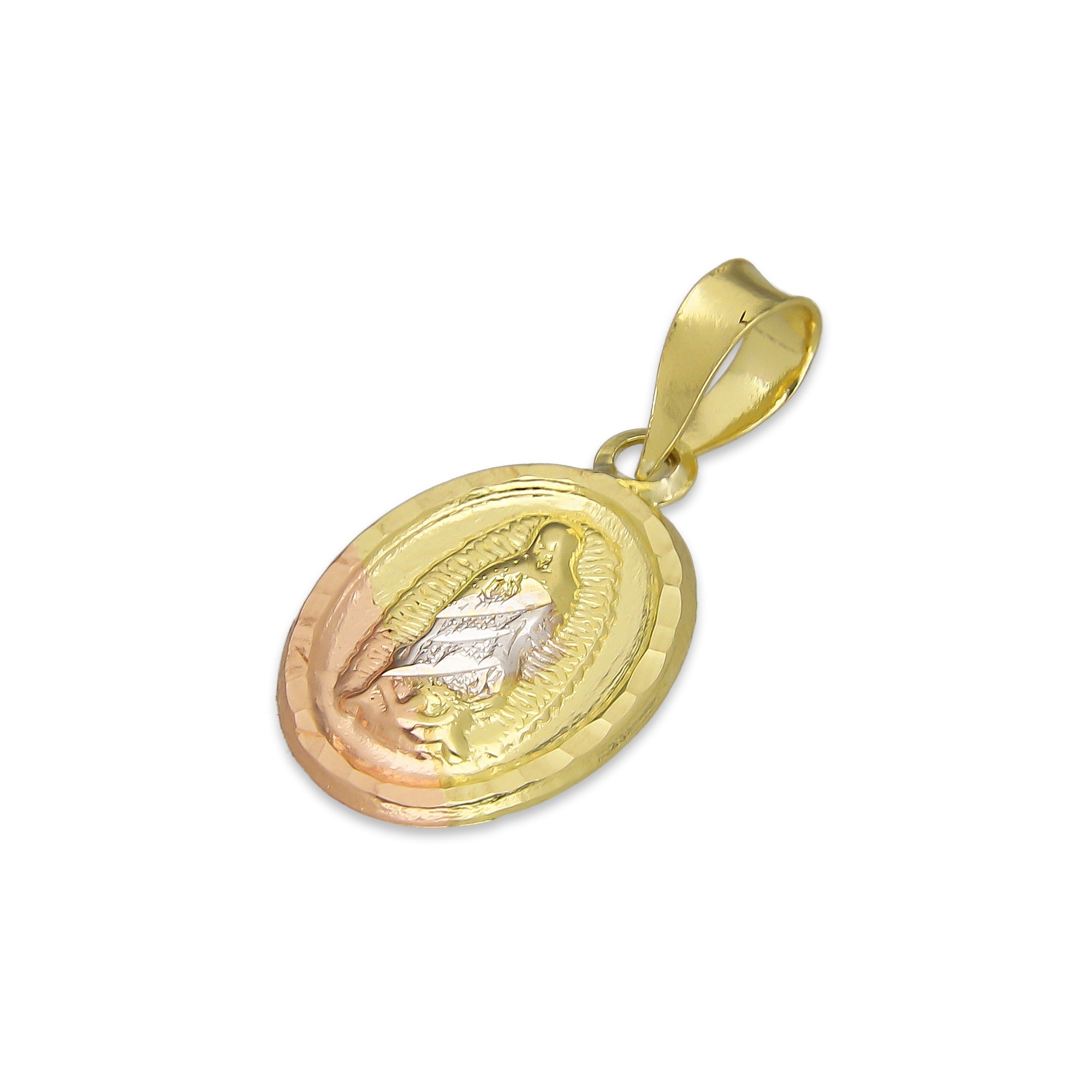 LPEDJ003 Dije Medalla Oval Troquelada Oro Sólido 14K Florentino Virgen de Guadalupe 1.1 cm x 2.2 cm 4287497554