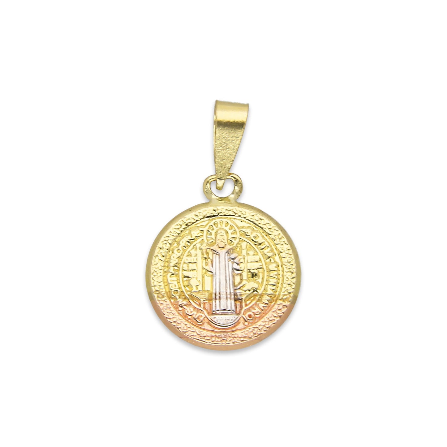 LPEDJ006 Dije Medalla Redonda Troquelada Oro Sólido 14K Florentino San Benito 1.1 cm x 1.9 cm 4287238062