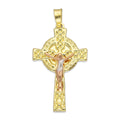 LPEDJ009 Dije Troquelado Oro Sólido 14K Florentino Crucifijo Cruz Celta con Cristo 1.8 cm x 3.5 cm 4287913150