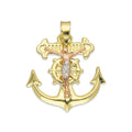 LPEDJ010 Dije Troquelado Oro Sólido 14K Florentino Crucifijo Ancla con Cristo 2 cm x 2.5 cm 4287964550