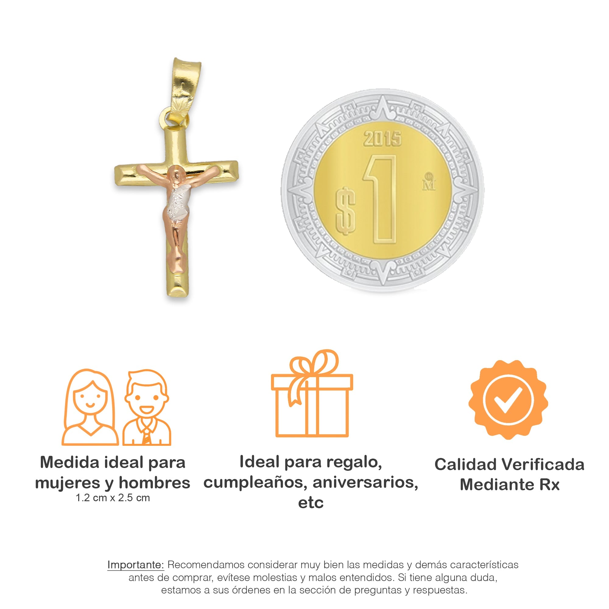 LPEDJ011 Dije Troquelado Oro Sólido 14K Florentino Crucifijo Cruz Media Caña con Cristo 1.2 cm x 2.5 cm 4287484550