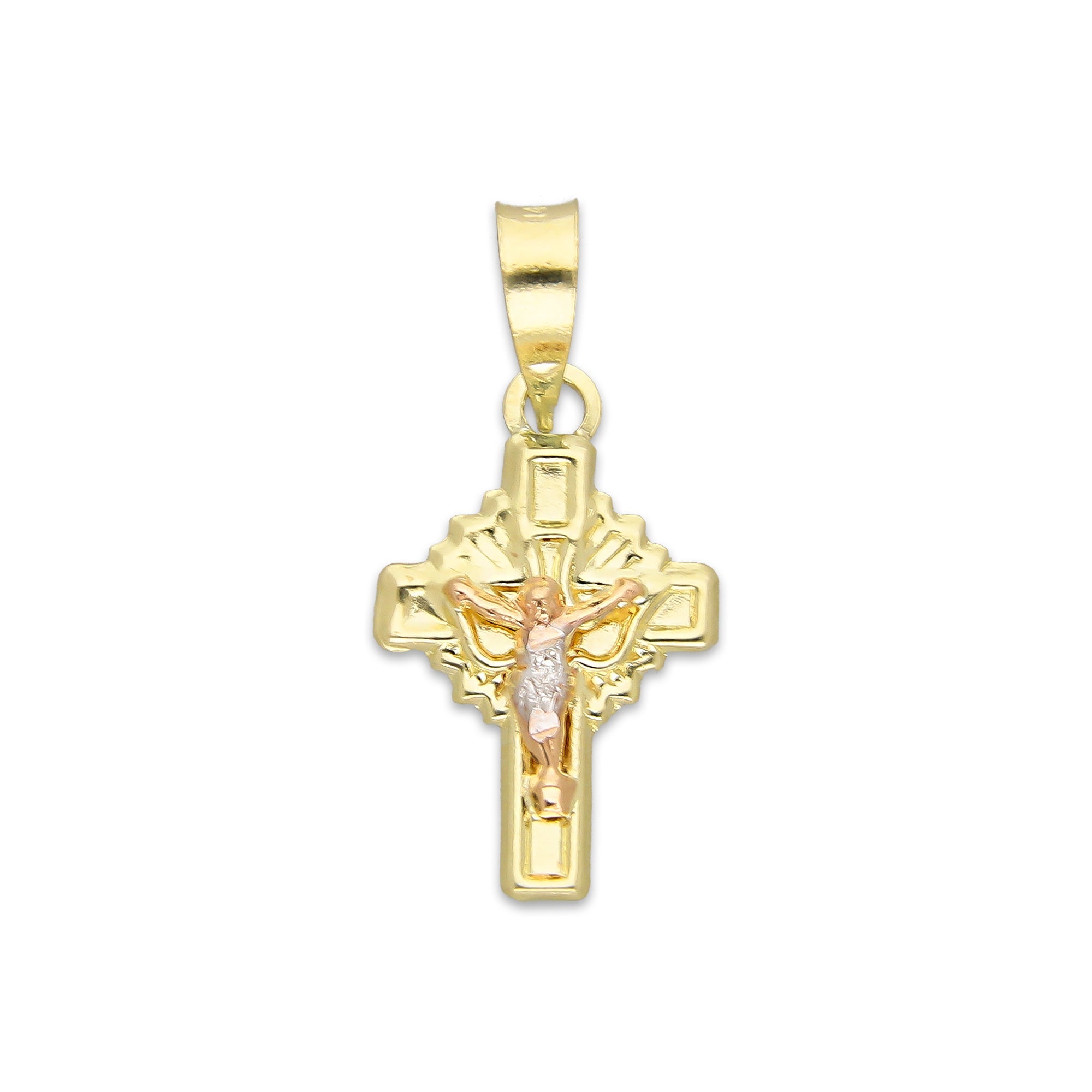 LPEDJ019 Dije Troquelado Oro Sólido 14K Florentino Mini Crucifijo Espiritu Santo 1 cm x 2.2 cm