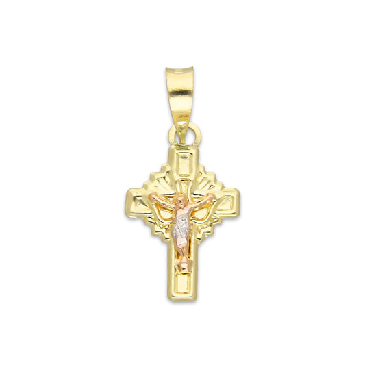 LPEDJ019 Dije Troquelado Oro Sólido 14K Florentino Mini Crucifijo Espiritu Santo 1 cm x 2.2 cm