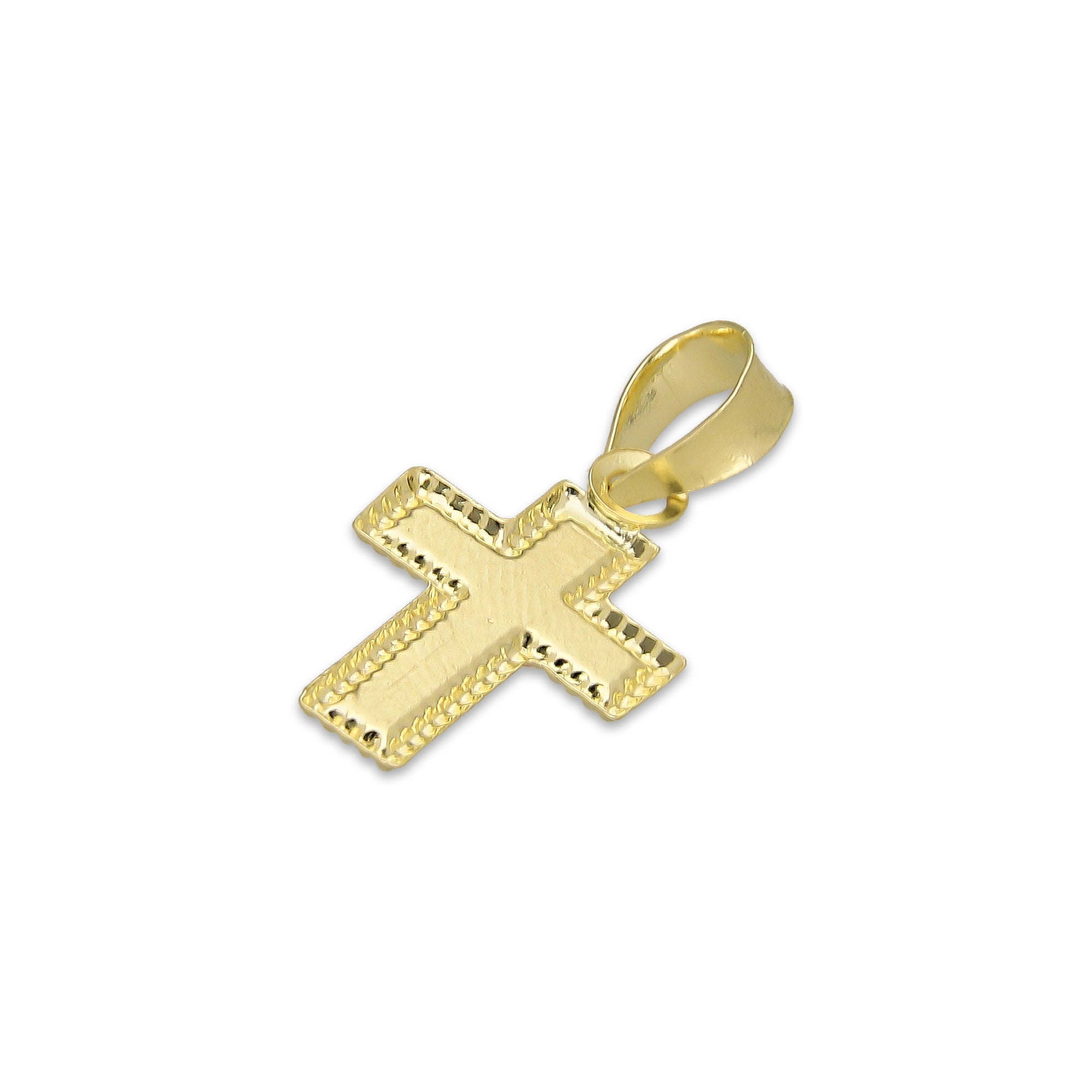 LPEDJ020 Dije Troquelado Oro Sólido 14K Florentino Mini Crucifijo Perl 9.5 mm x 2.1 cm