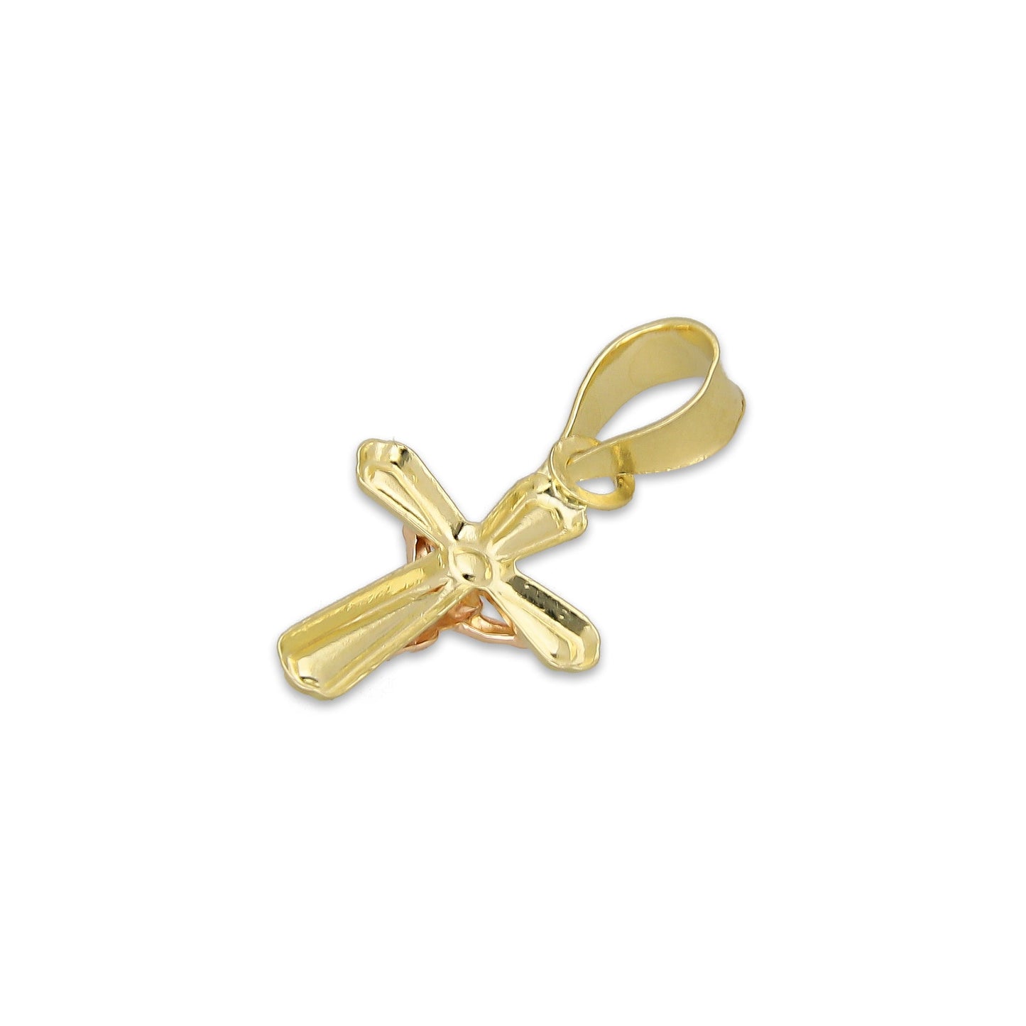 LPEDJ021 Dije Troquelado Oro Sólido 14K Florentino Mini Crucifijo Slim 1 cm x 2.2. cm