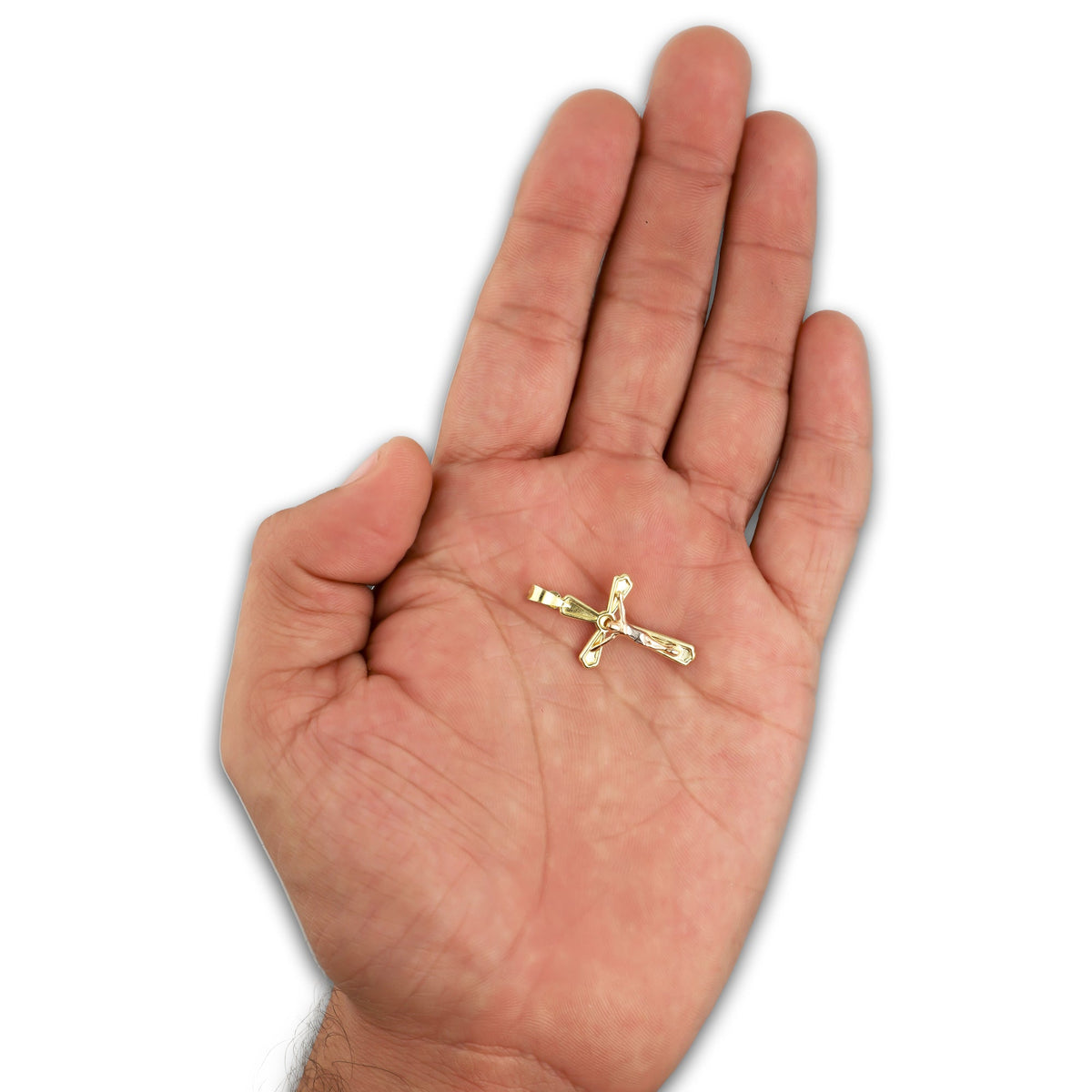 LPEDJ022 Dije Troquelado Oro Sólido 14K Florentino Crucifijo Slim Grande 2.1 cm x 3.1 cm