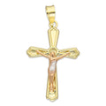 LPEDJ022 Dije Troquelado Oro Sólido 14K Florentino Crucifijo Slim Grande 2.1 cm x 3.1 cm