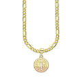 LPEDP006 Cadena Oro Sólido 10K + Dije Medalla Redonda Troquelada Oro Sólido 14K Florentino San Benito 1.1 cm x 1.9 cm 2533033783