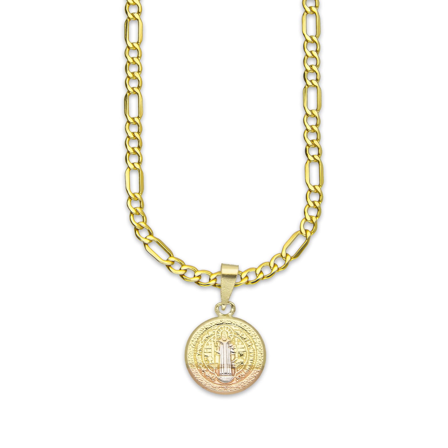 LPEDP006 Cadena Oro Sólido 10K + Dije Medalla Redonda Troquelada Oro Sólido 14K Florentino San Benito 1.1 cm x 1.9 cm 2533033783