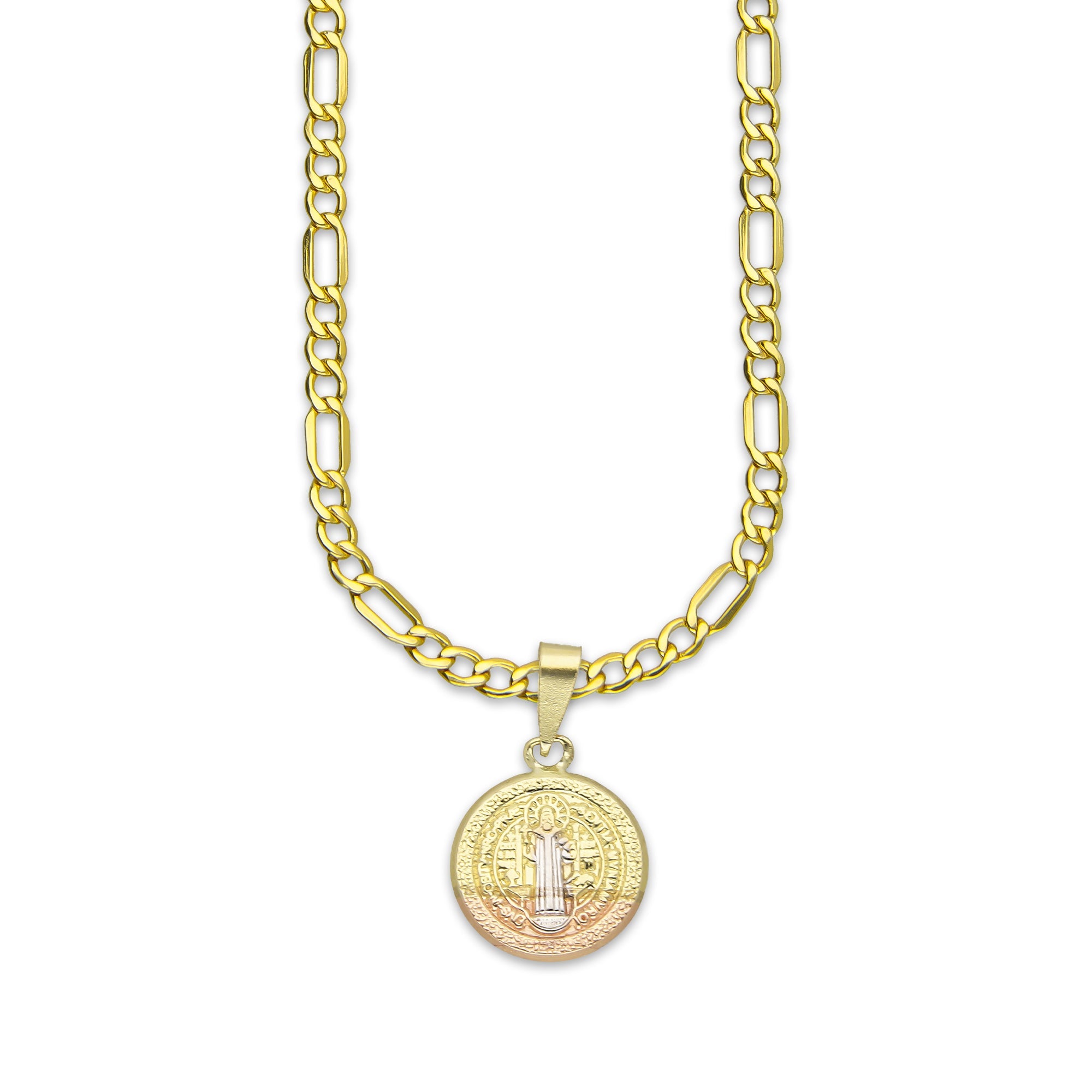 LPEDP006 Cadena Oro Sólido 10K + Dije Medalla Redonda Troquelada Oro Sólido 14K Florentino San Benito 1.1 cm x 1.9 cm 2533033783