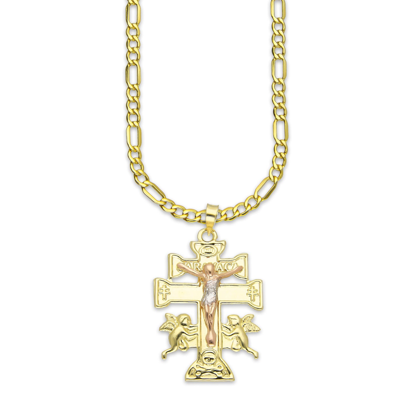 LPEDP007 Cadena Oro Sólido 10K + Dije Troquelado Oro Sólido 14K Florentino Crucifijo Cruz Caravaca 2.3 cm x 4 cm 4293607528