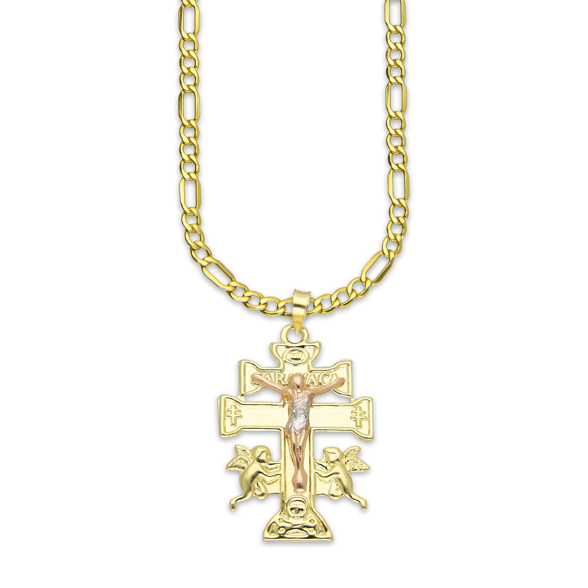 LPEDP007 Cadena Oro Sólido 10K + Dije Troquelado Oro Sólido 14K Florentino Crucifijo Cruz Caravaca 2.3 cm x 4 cm 4293607528