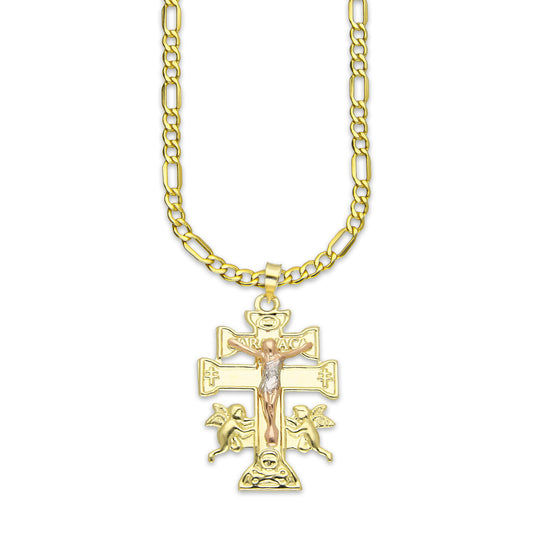 LPEDP007 Cadena Oro Sólido 10K + Dije Troquelado Oro Sólido 14K Florentino Crucifijo Cruz Caravaca 2.3 cm x 4 cm 4293607528