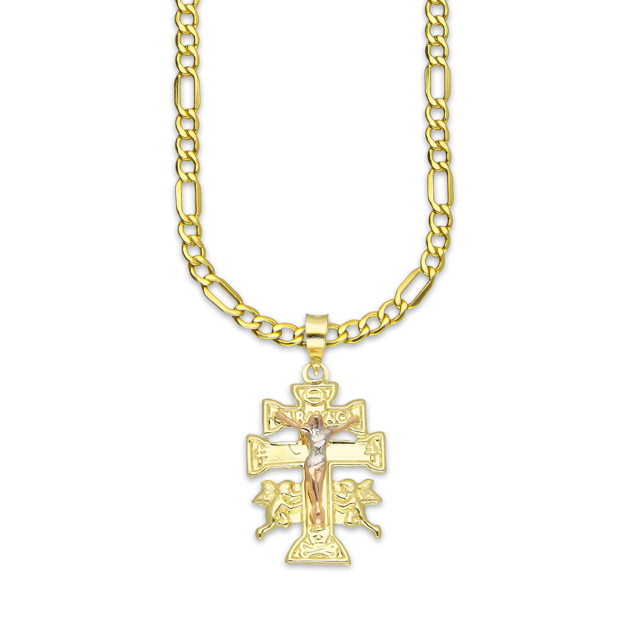 LPEDP008 Cadena Oro Sólido 10K + Dije Troquelado Oro Sólido 14K Florentino Crucifijo Cruz Caravaca 1.5 cm x 2.9 cm 4293581800