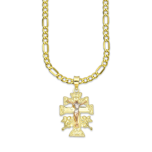 LPEDP008 Cadena Oro Sólido 10K + Dije Troquelado Oro Sólido 14K Florentino Crucifijo Cruz Caravaca 1.5 cm x 2.9 cm 4293581800