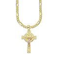 LPEDP009 Cadena Oro Sólido 10K + Dije Troquelado Oro Sólido 14K Florentino Crucifijo Cruz Celta con Cristo 1.8 cm x 3.5 cm 4293529872