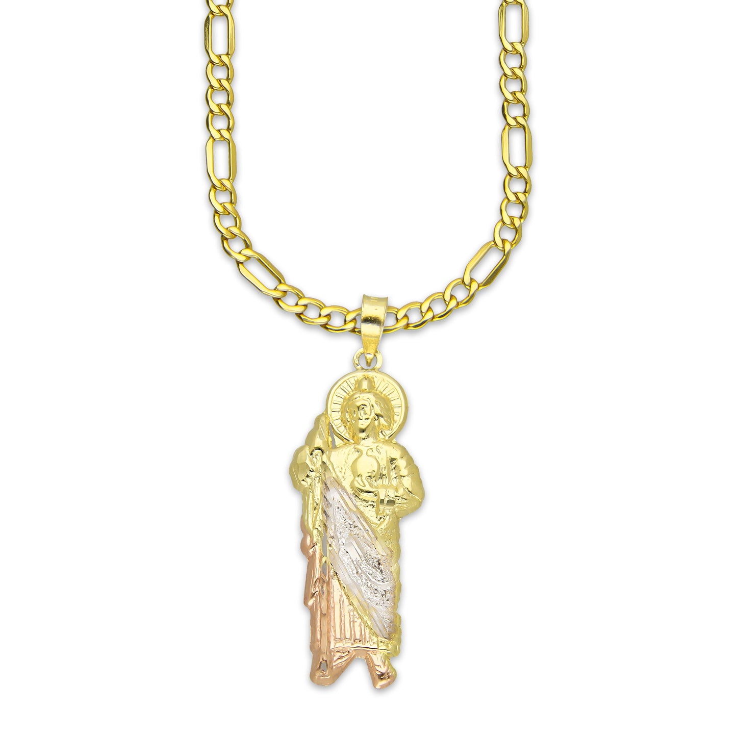 LPEDP014 Cadena Oro Sólido 10K + Dije Troquelado Oro Sólido 14K Florentino San Judas Tadeo 1.4 cm x 4.1 cm 4293555788