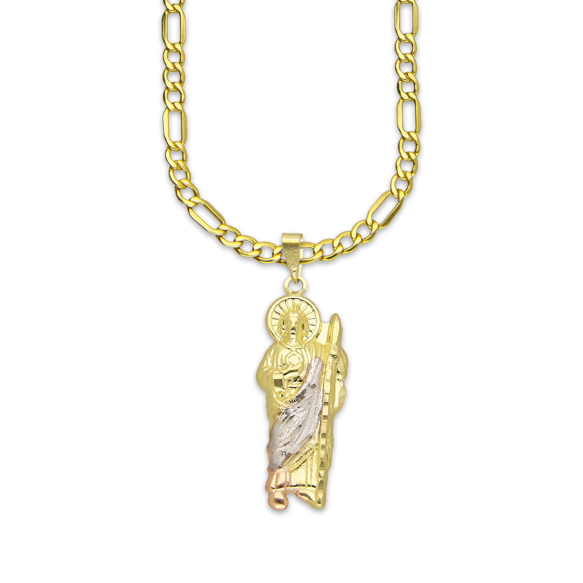 LPEDP015 Cadena Oro Sólido 10K + Dije Troquelado Oro Sólido 14K Florentino San Judas Tadeo 1.1 cm x 3.6 cm 4293749930