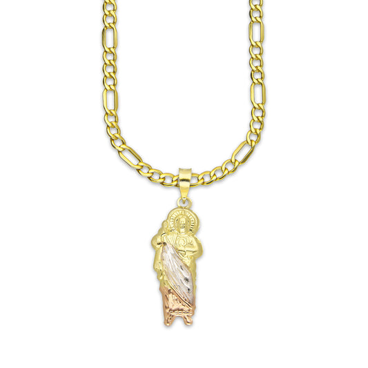 LPEDP016 Cadena Oro Sólido 10K + Dije Troquelado Oro Sólido 14K Florentino San Judas Tadeo 1 cm x 3.1 cm 4293672532
