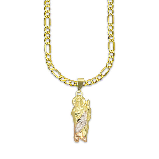 LPEDP017 Cadena Oro Sólido 10K + Dije Troquelado Oro Sólido 14K Florentino San Judas Tadeo 8 mm x 2.8 cm 4293581802