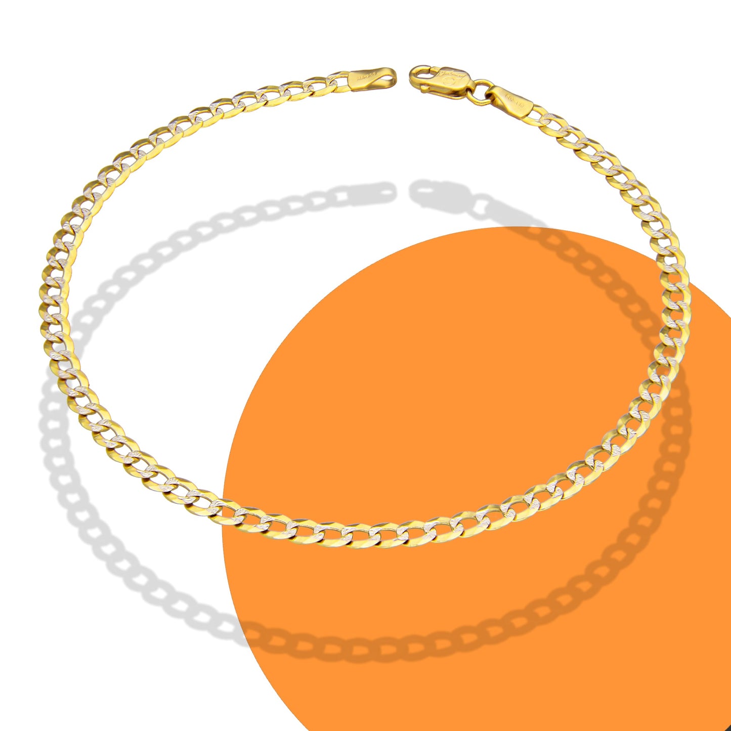 LPEPC001 Pulsera para Caballero Oro Sólido 10K Mod Cubana Americana Diamantada 3 mm x 21 cm 4287873394