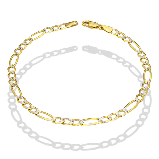 LPEPC003 Pulsera para Caballero Oro Sólido 10K Mod Fígaro 3x1 Diamantada 4 mm x 22 cm 4287314928